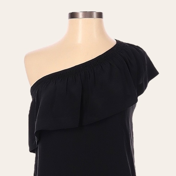 Madewell One Shoulder Ruffled LBD 100% Silk Black Mini Dress Size 00 - Picture 3 of 9